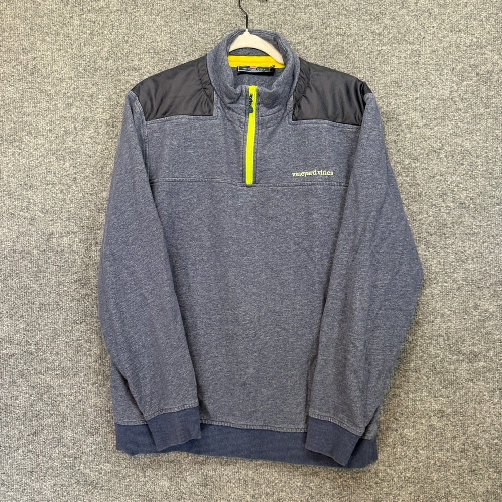 Vineyard Vines Shep Shirt Pullover Mens‎ Medium Blue Neon 1/4 Zip Sweatshirt